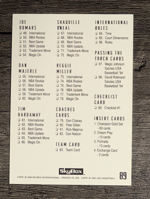 1994 SkyBox USA #89 Checklist