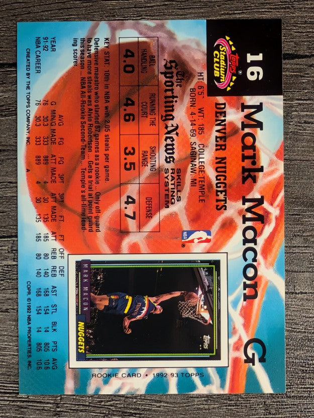 1992-93 Stadium Club #16 Mark Macon