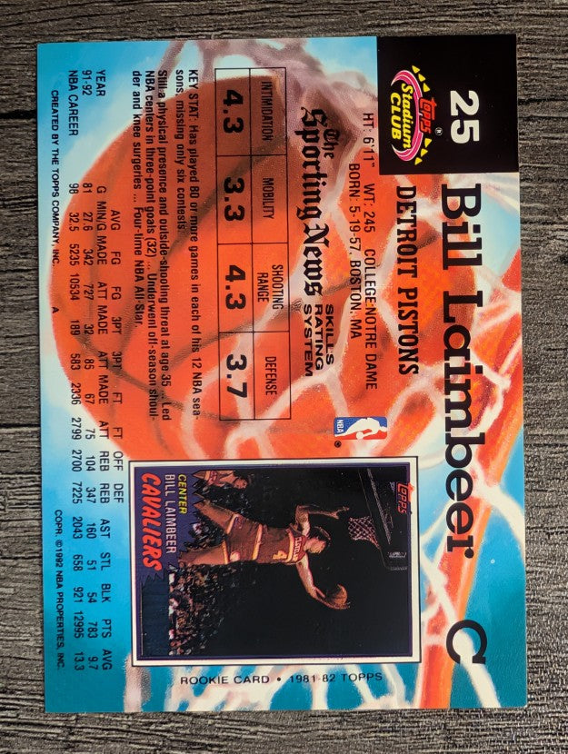 1992-93 Stadium Club #25 Bill Laimbeer