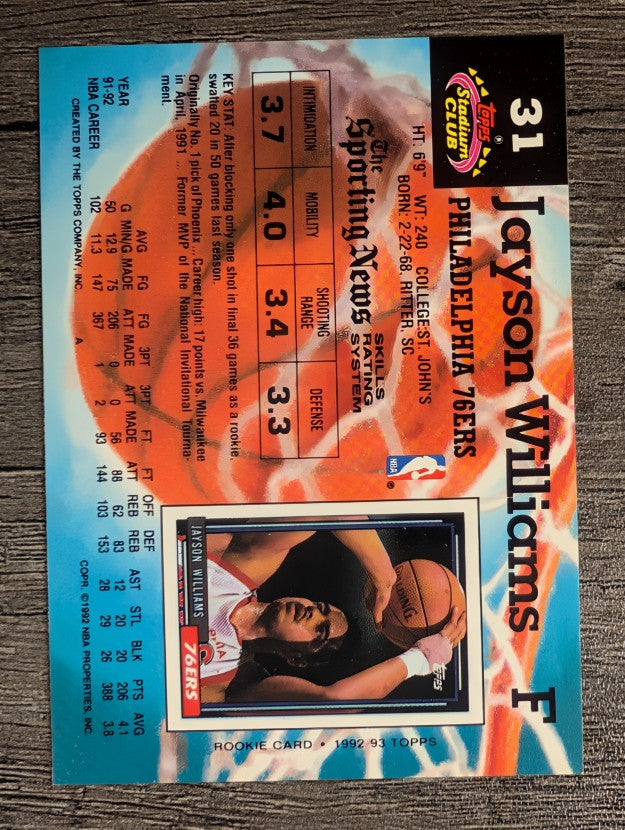 1992-93 Stadium Club #31 Jayson Williams