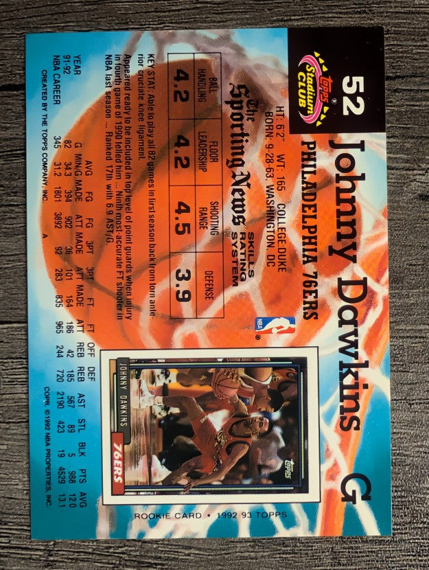 1992-93 Stadium Club #52 Johnny Dawkins