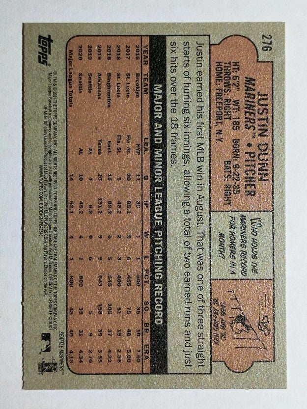 2021 Topps Heritage #276 Justin Dunn
