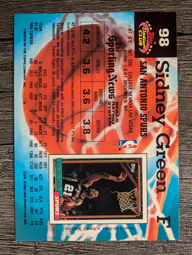 1992-93 Stadium Club #98 Sidney Green