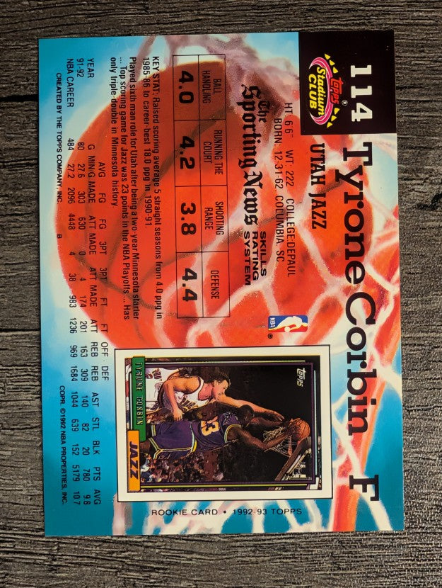 1992-93 Stadium Club #114 Tyrone Corbin