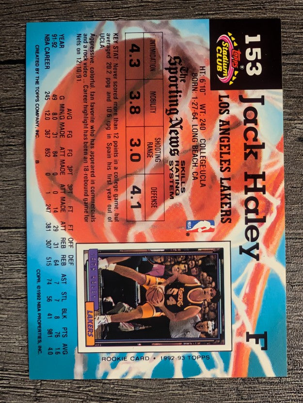1992-93 Stadium Club #153 Jack Haley
