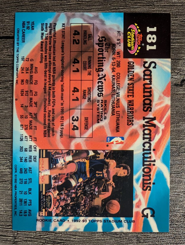 1992-93 Stadium Club #181 Sarunas Marciulionis