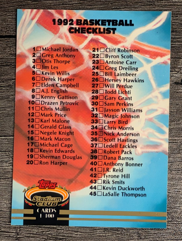 1992-93 Stadium Club #189 Checklist 1-100