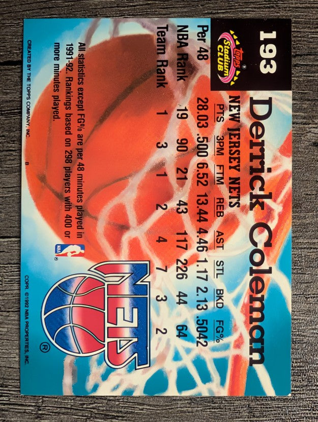 1992-93 Stadium Club #193 Derrick Coleman MC