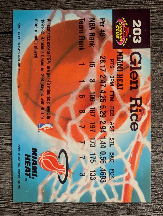 1992-93 Stadium Club #203 Glen Rice MC