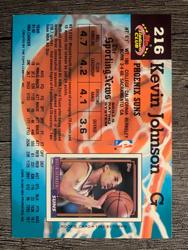 1992-93 Stadium Club #216 Kevin Johnson