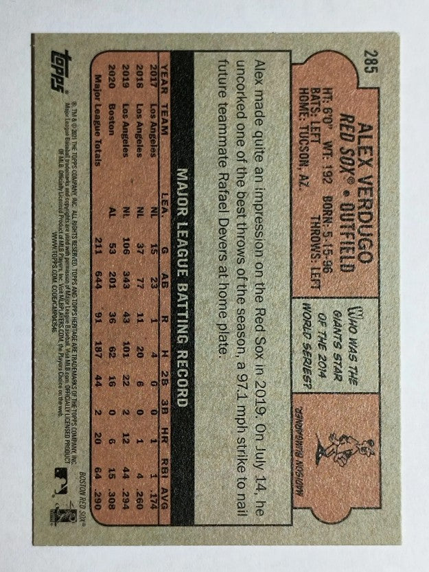 2021 Topps Heritage #285 Alex Verdugo