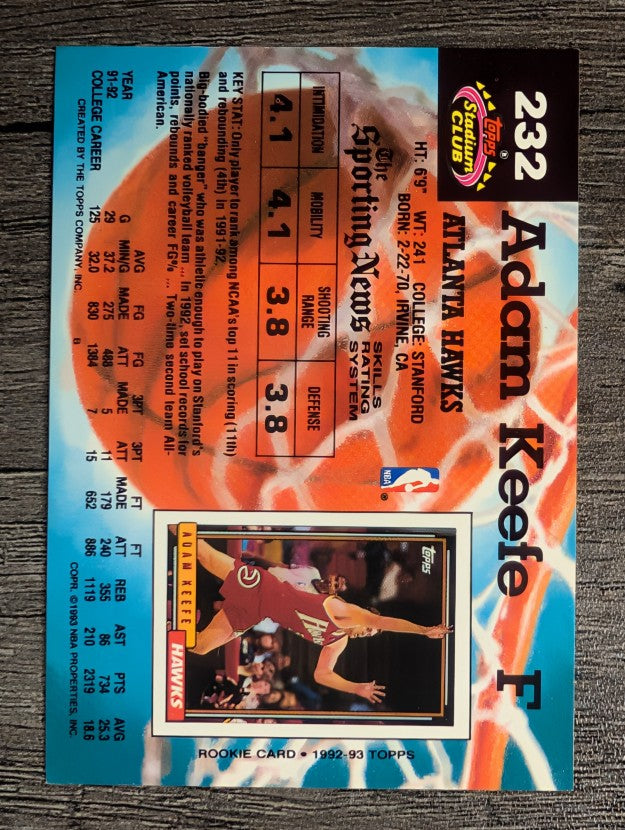 1992-93 Stadium Club #232 Adam Keefe RC