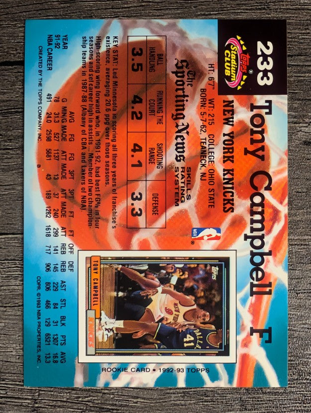 1992-93 Stadium Club #233 Tony Campbell