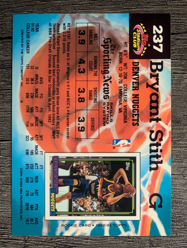 1992-93 Stadium Club #237 Bryant Stith RC