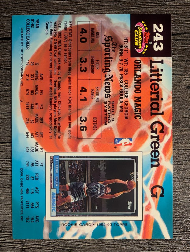 1992-93 Stadium Club #243 Litterial Green RC