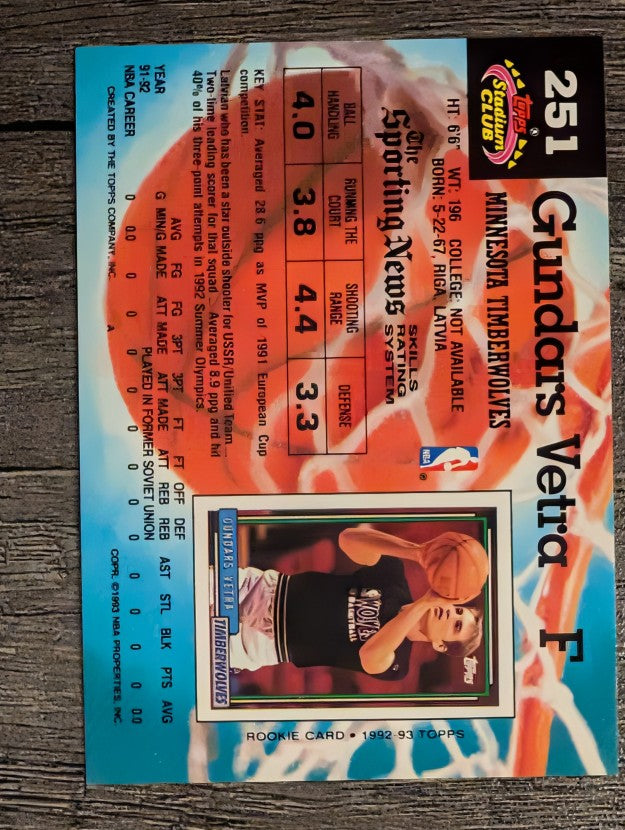 1992-93 Stadium Club #251 Gundars Vetra RC