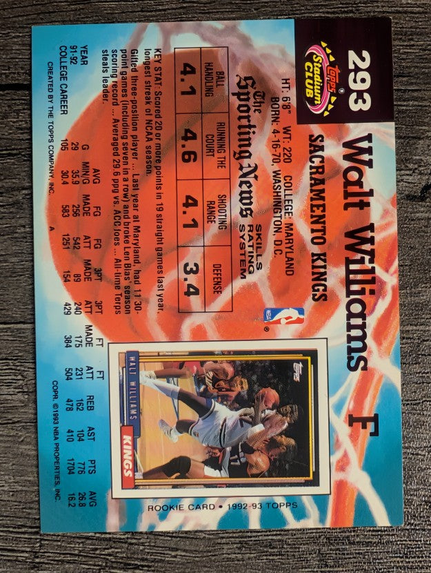1992-93 Stadium Club #293 Walt Williams RC