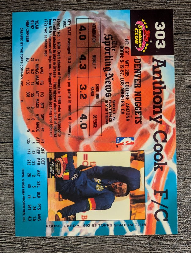 1992-93 Stadium Club #303 Anthony Cook
