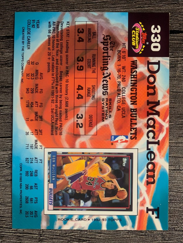 1992-93 Stadium Club #330 Don MacLean RC