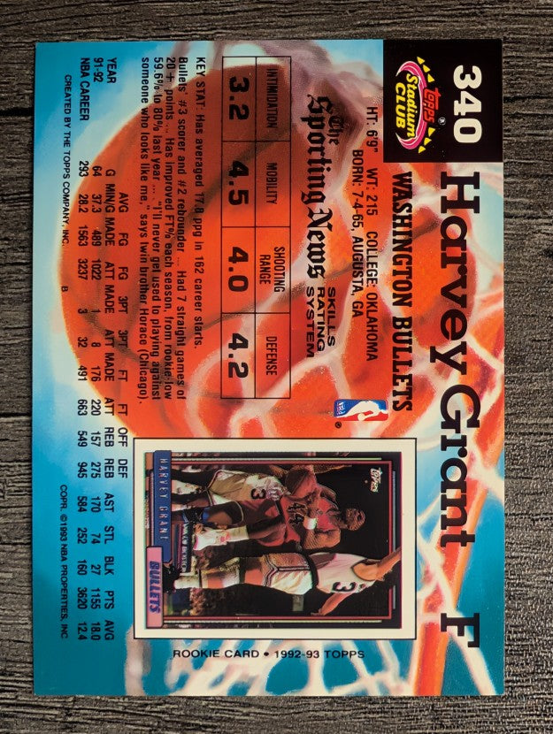 1992-93 Stadium Club #340 Harvey Grant