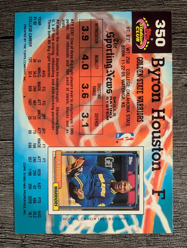 1992-93 Stadium Club #350 Byron Houston RC