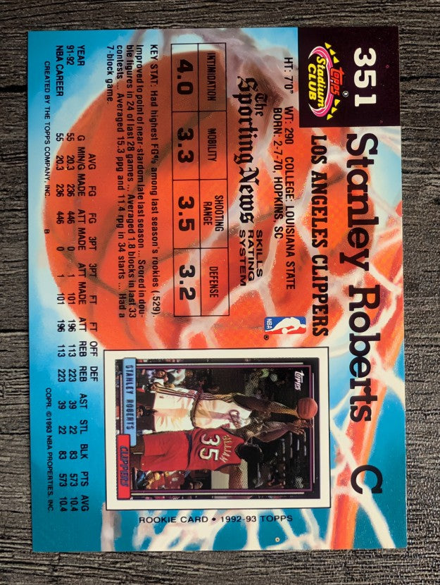 1992-93 Stadium Club #351 Stanley Roberts