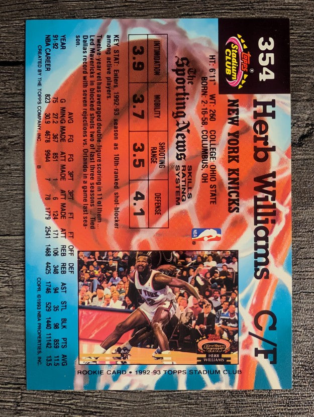 1992-93 Stadium Club #354 Herb Williams