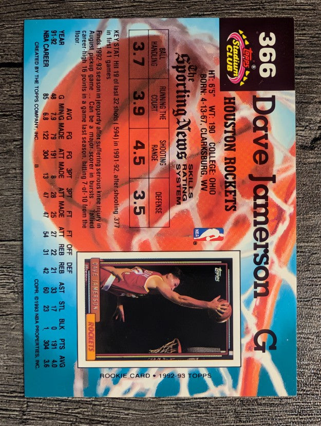 1992-93 Stadium Club #366 Dave Jamerson