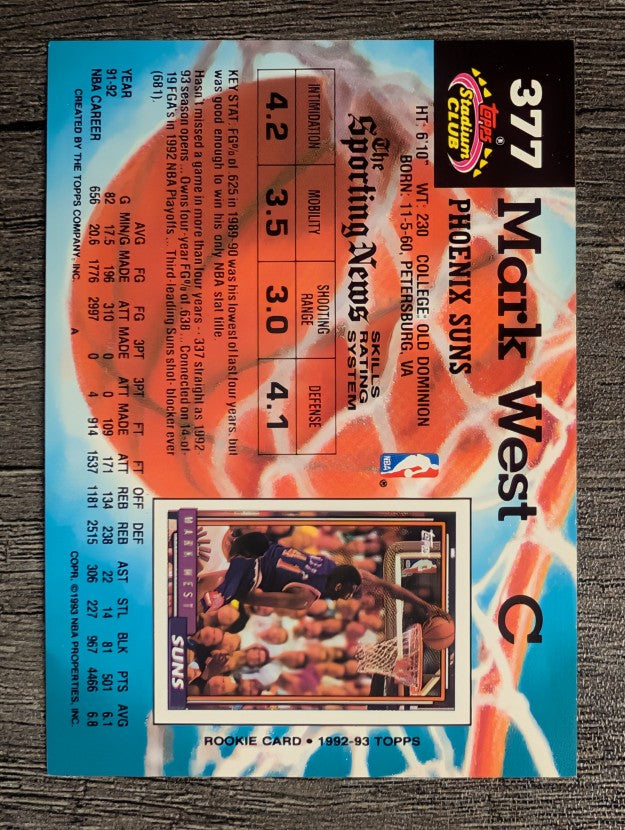 1992-93 Stadium Club #377 Mark West