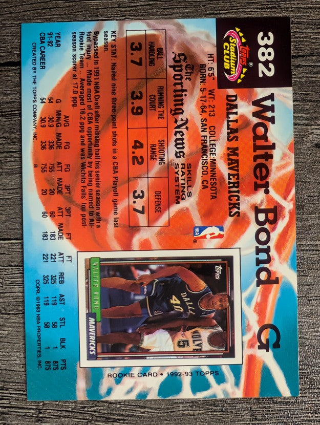 1992-93 Stadium Club #382 Walter Bond RC