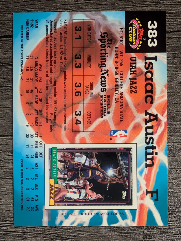1992-93 Stadium Club #383 Isaac Austin RC