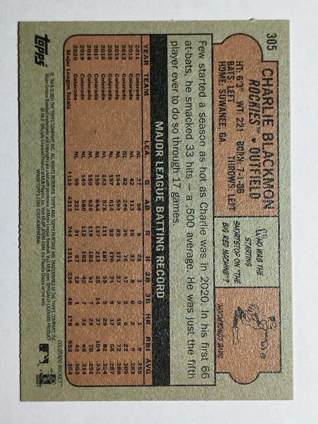 2021 Topps Heritage #305 Charlie Blackmon