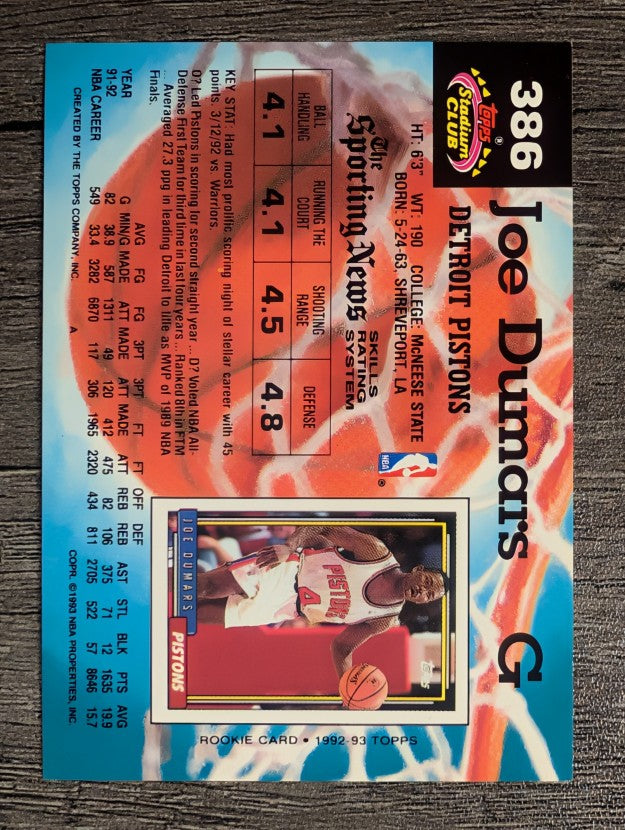 1992-93 Stadium Club #386 Joe Dumars