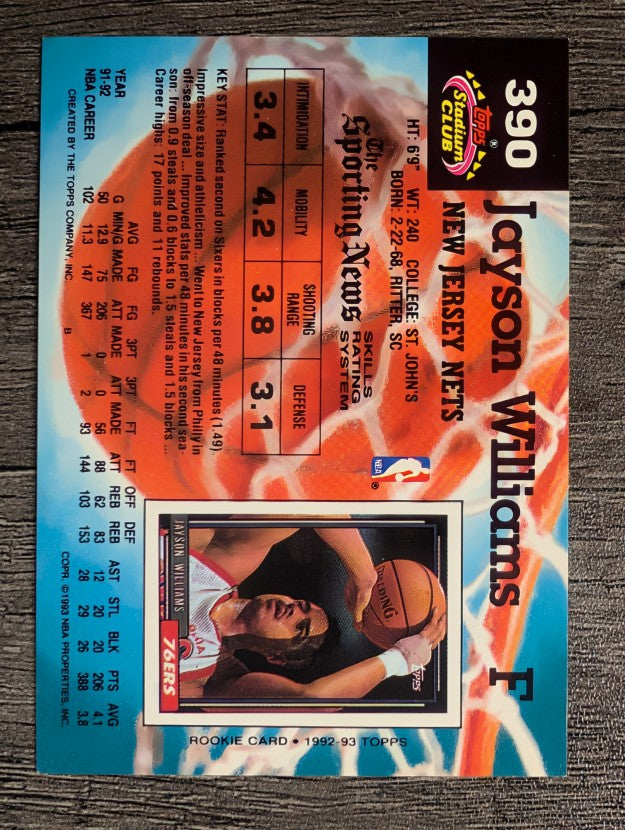 1992-93 Stadium Club #390 Jayson Williams