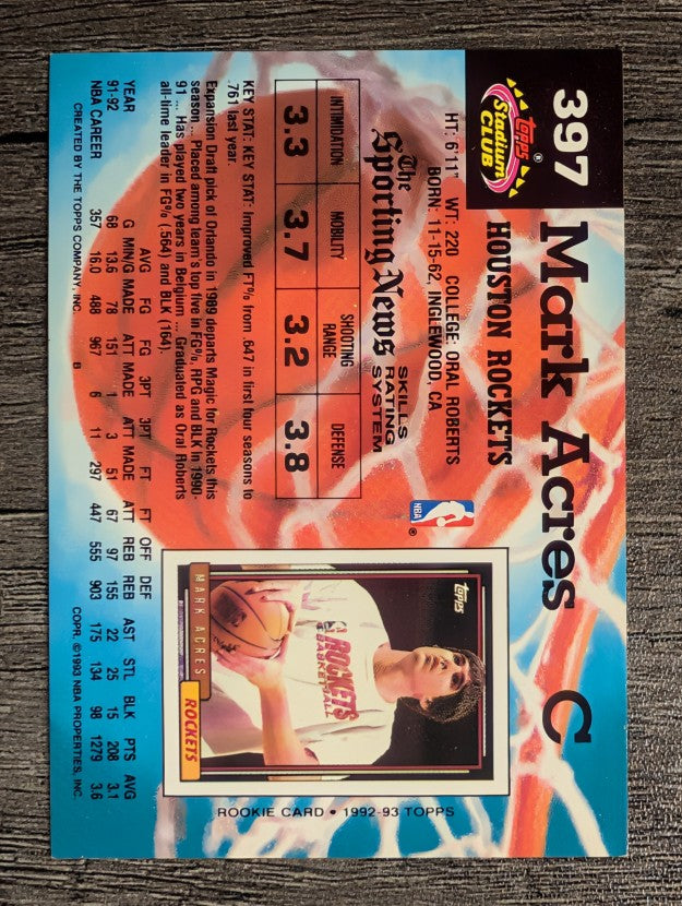 1992-93 Stadium Club #397 Mark Acres