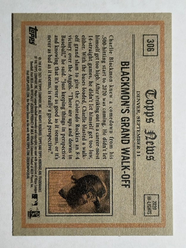 2021 Topps Heritage #306 Charlie Blackmon IA