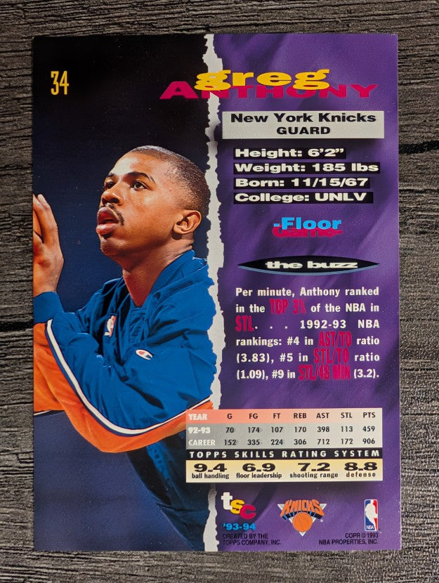 1993-94 Stadium Club #34 Greg Anthony