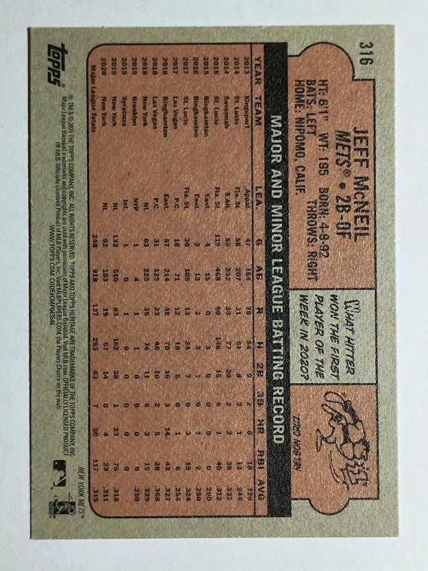 2021 Topps Heritage #316 Jeff McNeil