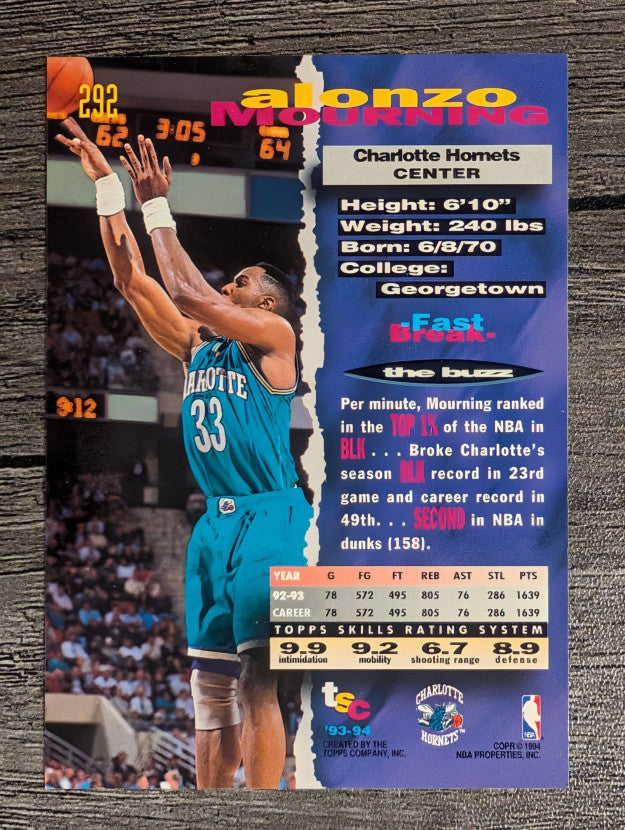 1993-94 Stadium Club #292 Alonzo Mourning