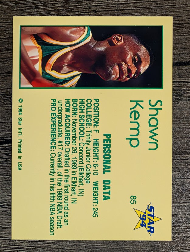 1993-94 Star #85 Shawn Kemp/Personal Data