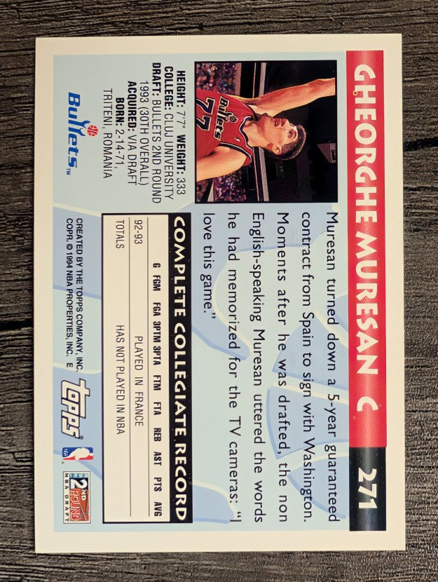 1993-94 Topps #271 Gheorghe Muresan RC