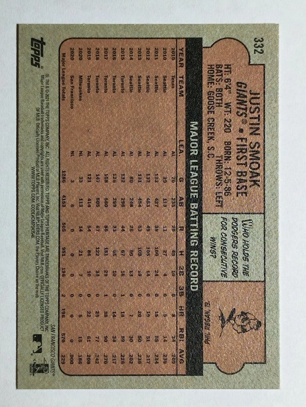 2021 Topps Heritage #332 Justin Smoak