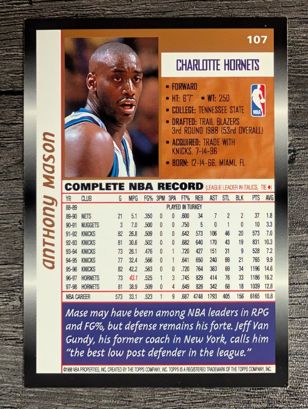 1998-99 Topps #107 Anthony Mason