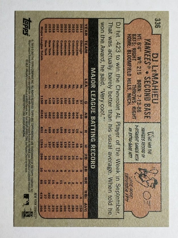 2021 Topps Heritage #336 DJ LeMahieu