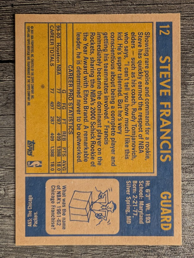 2000-01 Topps Heritage #12 Steve Francis
