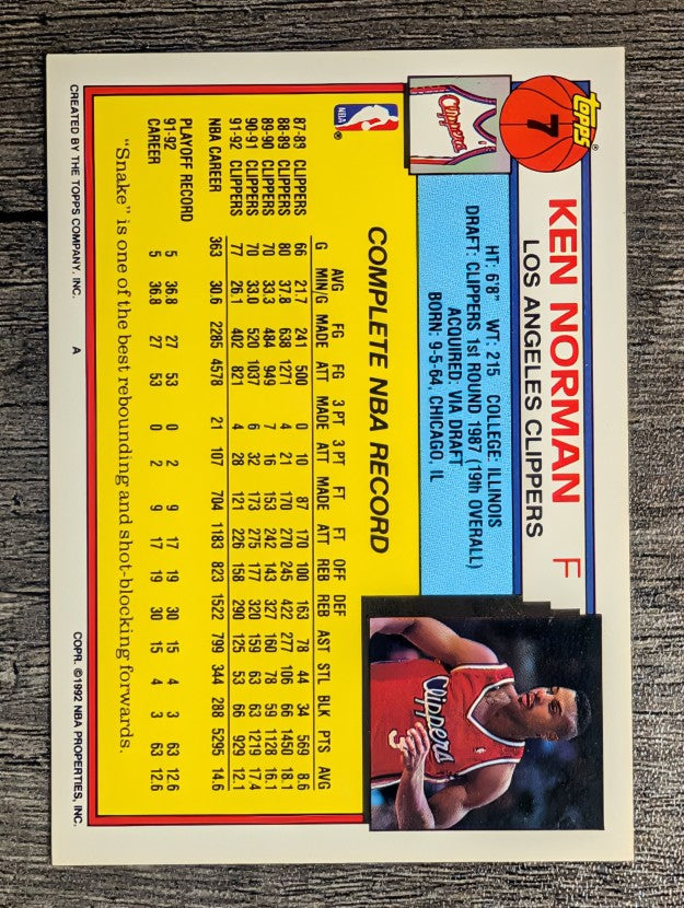 1992-93 Topps #7 Ken Norman