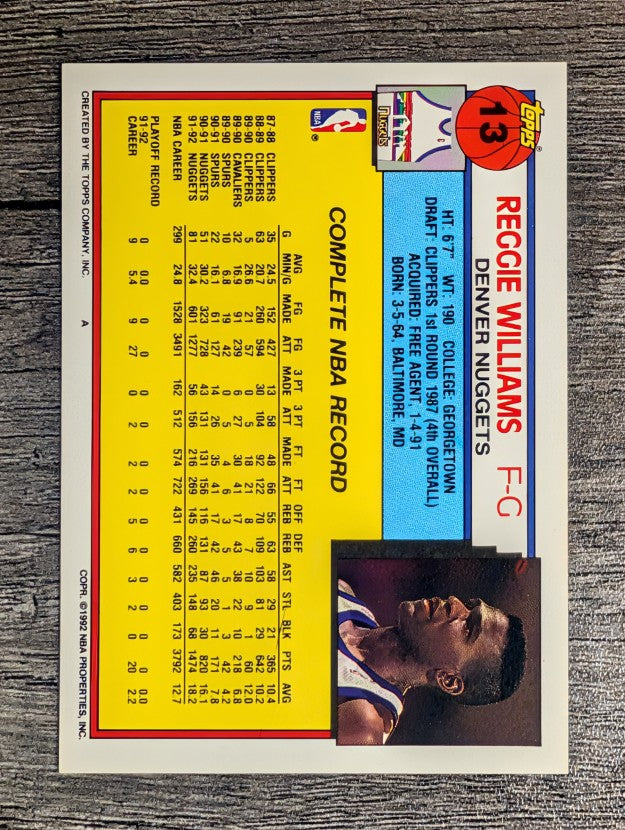 1992-93 Topps #13 Reggie Williams
