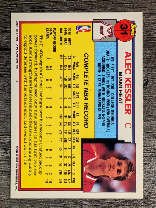 1992-93 Topps #31 Alec Kessler