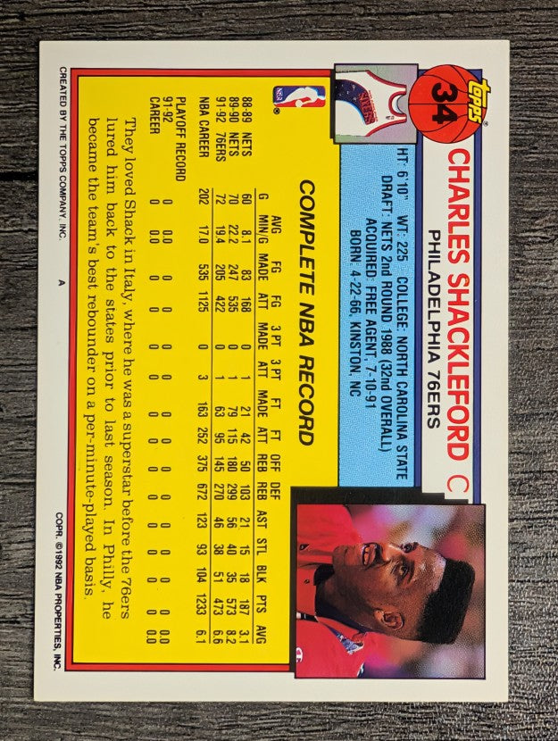 1992-93 Topps #34 Charles Shackleford