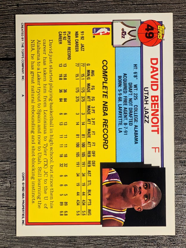 1992-93 Topps #49 David Benoit